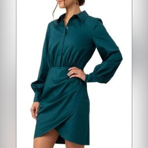 NEW Trina Turk Kaye Draped Cotton Shirtdress turquoise Greenwich green 8 NWT